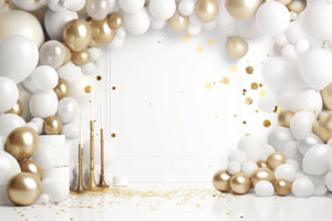 Refined Celebration Setup Forming an Elegant Mock-Up on a Clean White Background, Allowing Your Content to Shine in Copy Space, --ar 3:2 --v 5.2
