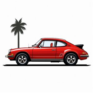 red car, cute, 2d, side view, comix style, 2d, one color, white background, Volkswagen Beetle --no character