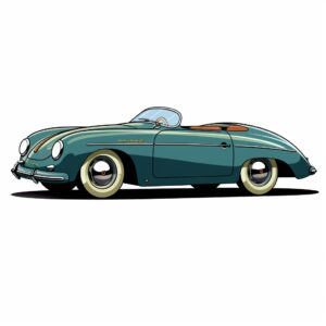 cartoon illustration of a 1950 car, speedster, profile, sideview