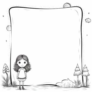 Children book writing page, lined paper frame for writing, kids writing frame, black and white, no shading --v 5.2