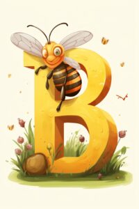 letter B from the alphabet, and next to the letter bee sketch style cartoon upbeta --ar 2:3 --v 5.2