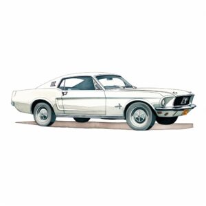 A watercolor of the classic Ford Mustang, full body, side view, John Marin, happy theme, Perfect for nursery art and children's book illustration style, simple, cute, clipart, single object, white background for removing background --no splash in background --stylize 150