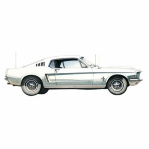 A watercolor of the classic Ford Mustang, full body, side view, John Marin, happy theme, Perfect for nursery art and children's book illustration style, simple, cute, clipart, single object, white background for removing background --no splash in background --stylize 150