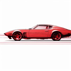 A red sports car, Side view, degree offset method, one-line drawing, 32K, high resolution