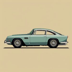 side view Aston Martin DB5 1963, epic background, simple outline style, subtle antique colors