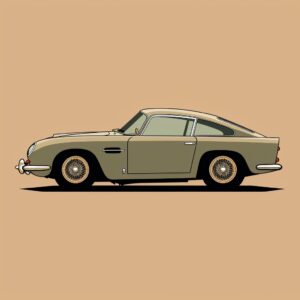 side view Aston Martin DB5 1963, epic background, simple outline style, subtle antique colors