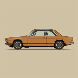side view BMW 3 Series 1975, epic background, simple outline style, subtle antique colors