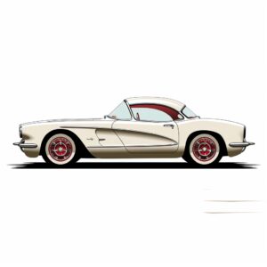 side view Chevrolet Corvette 1953, epic background, simple outline style, subtle antique colors