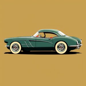 side view Chevrolet Corvette 1953, epic background, simple outline style, subtle antique colors
