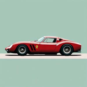 side view Ferrari 250 GTO 1962, epic background, simple outline style, subtle antique colors