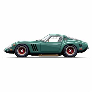 side view Ferrari 250 GTO 1962, epic background, simple outline style, subtle antique colors