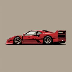 side view Ferrari F40 1987, epic background, simple outline style, subtle antique colors