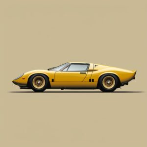 side view Lamborghini Miura 1966, epic background, simple outline style, subtle antique colors