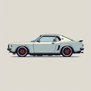 side view Nissan Skyline GT-R 1969, epic background, simple outline style, subtle antique colors