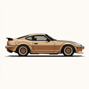 side view Toyota Supra 1978, epic background, simple outline style, subtle antique colors