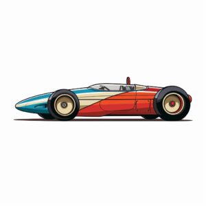 simple sketch illustration of side profile of retro race car. simple color palette. transparent background. in the style of a children's story book