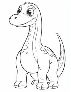 coloring book page of baby brachiosaurus cute , black and white --ar 85:110 --v 5