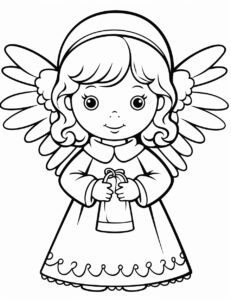simple coloring page for kids, a Christmas snow angels, easy to color clipart style, --ar 85:110 --v 5.2