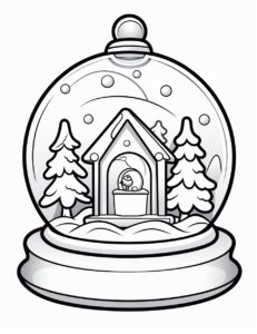 simple coloring page for kids, a Christmas snow globe, easy to color clipart style, --ar 85:110 --v 5.2