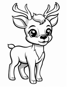 simple coloring page for kids, a rudolf reindeer, easy to color clipart style, black and white, white background --ar 85:110 --v 5.2