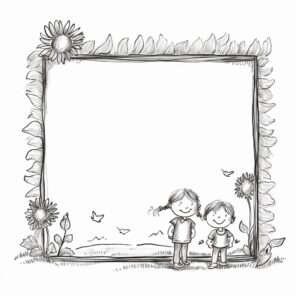 frame for a card with drawn children, cartoon style, around the picture, drawn with black pencil --v 5.2