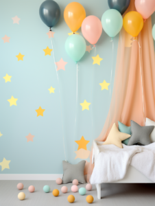 mockup backdrop for baby clothes, RGB main color palette #fffd4d, color combination --no clothing --ar 3:4 --v 5.2