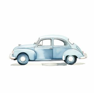 pale blue car, side view, watercolor painting, simple, white background— ar 2:3