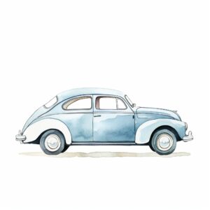 pale blue car, side view, watercolor painting, simple, white background— ar 2:3