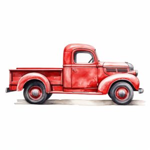 red truck, side view, vintage, watercolor painting, simple, white background— ar 2:3