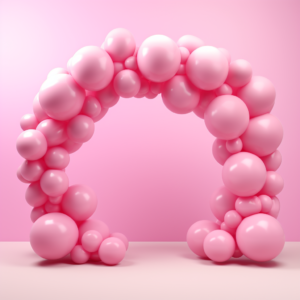 Please create a 3D model of a balloon arch in pink with sizes of 12 inches. Make it bright and vibrant --v 5.2