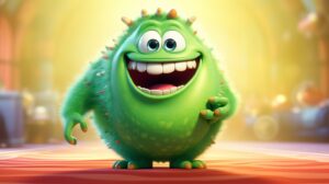 a cute friendly made up creature with a big hungry belly in pixar animation style with a bright background --ar 16:9 --v 5.2