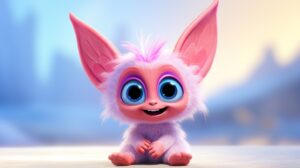 a cute friendly made up creature with huge pointy ears in pixar animation style with a bright background --ar 16:9 --v 5.2