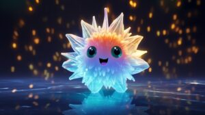 a cute friendly made up crystal creature sparkling in the dark in pixar animation style with a bright background --ar 16:9 --v 5.2