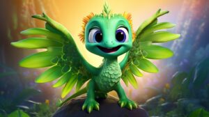 a cute friendly made up reptile creature with enormous wings in pixar animation style with a bright background --ar 16:9 --v 5.2