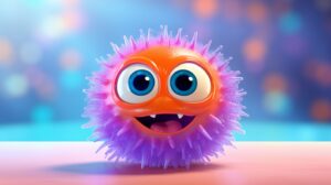 a cute friendly made up round ball creature in pixar animation style with a bright background --ar 16:9 --v 5.2