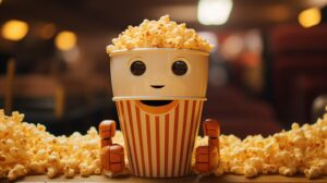 a cute popcorn robot in pixar animation style --ar 16:9 --v 5.2