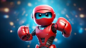 a cute robot wearing boxing gloves in pixar animation style with a bright background --ar 16:9 --v 5.2