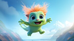 a cute, small leaping creature in pixar animation style with a bright background --ar 16:9 --v 5.2