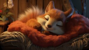 a cute squirrel sleeping in his home in pixar animation style --ar 16:9 --v 5.2