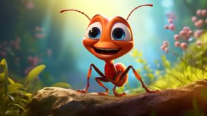 a friendly ant in pixar animation style with a bright background --ar 16:9 --v 5.2