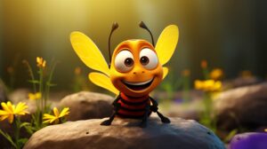 a friendly bee in pixar animation style --ar 16:9 --v 5.2
