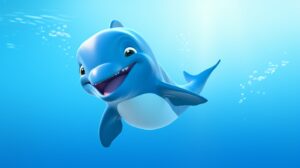 a friendly dolphin with a bright background in pixar animation style --ar 16:9 --v 5.2
