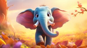 a friendly elephant with a bright background in pixar animation style --ar 16:9 --v 5.2