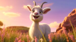 a friendly goat with a bright background in pixar animation style --ar 16:9 --v 5.2