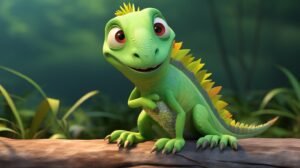 a friendly iguana in pixar animation style --ar 16:9 --v 5.2