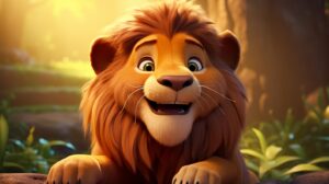 a friendly lion in pixar animation style --ar 16:9 --v 5.2