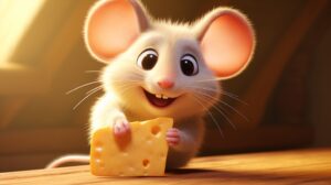 a friendly mouse in pixar animation style with ab right background --ar 16:9 --v 5.2