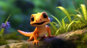 a friendly newt in pixar animation style --ar 16:9 --v 5.2