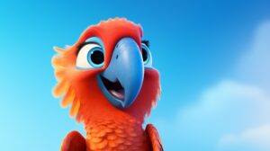 a friendly parrot in pixar animation style with a bright background --ar 16:9 --v 5.2