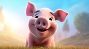 a friendly pig in pixar animation style with a bright background --ar 16:9 --v 5.2